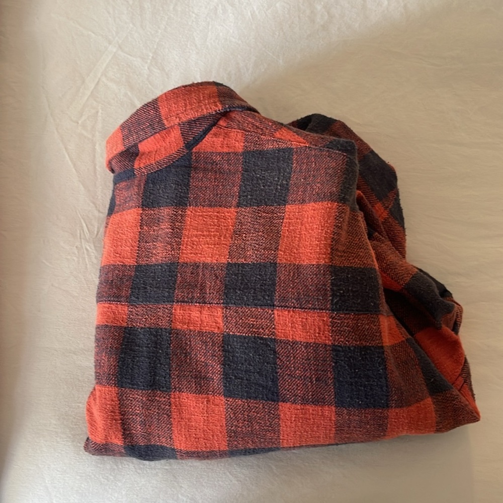 R13 Red and Black Buffalo Plaid Cropped Button-Up Shirt - Picture 10 of 14